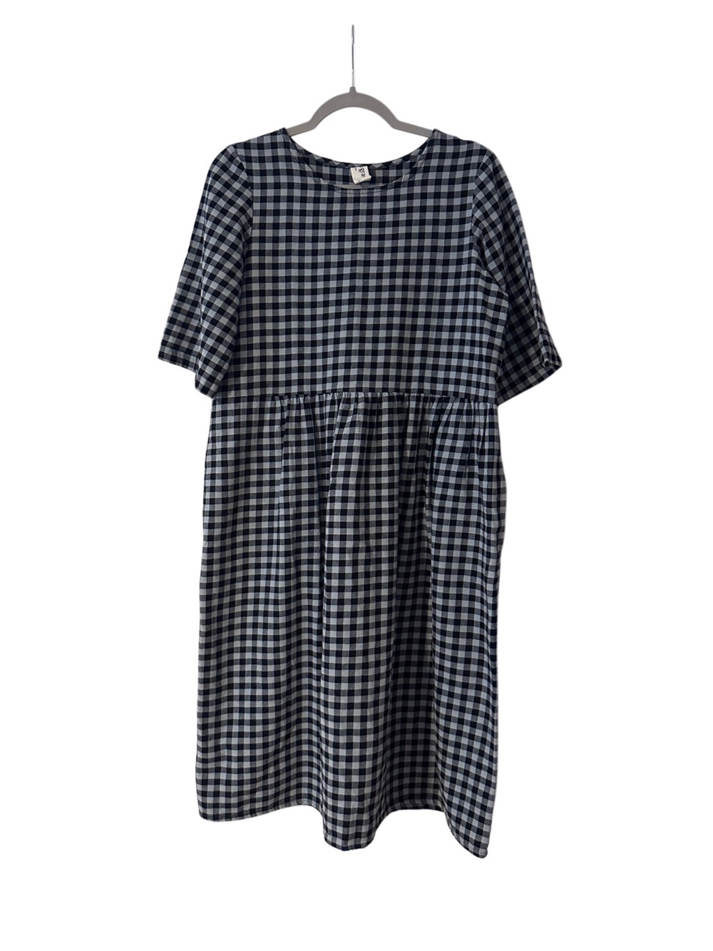 Eve Gravel Black & Grey Gingham Check Dress - 100% Cotton - Made in Montreal - S